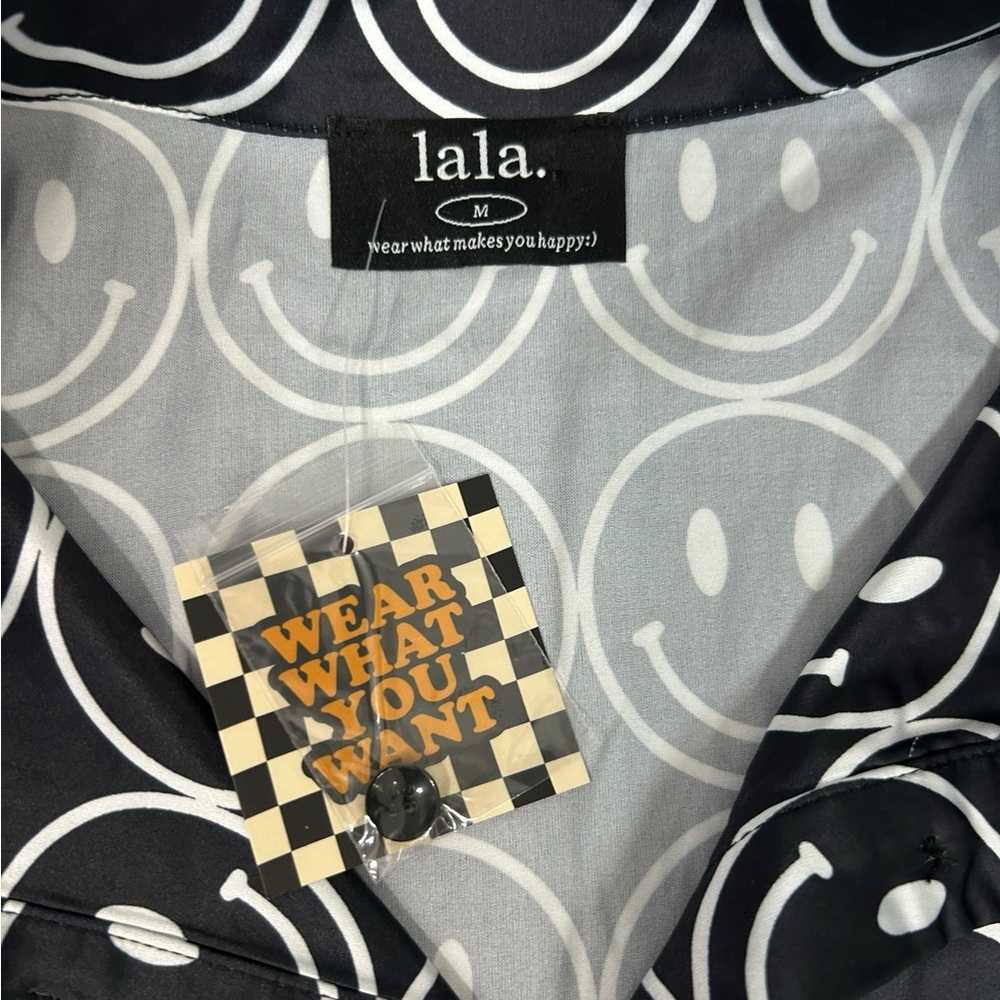 Dressed in LALA Black & White Smiley Face Jumpsuit Set - Picture 14 of 16